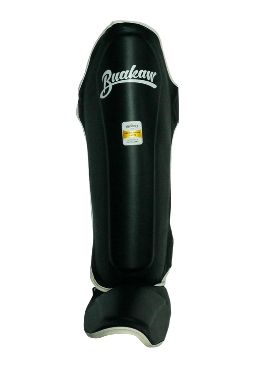 Buakaw Shinguards Black (Leather) Buakaw