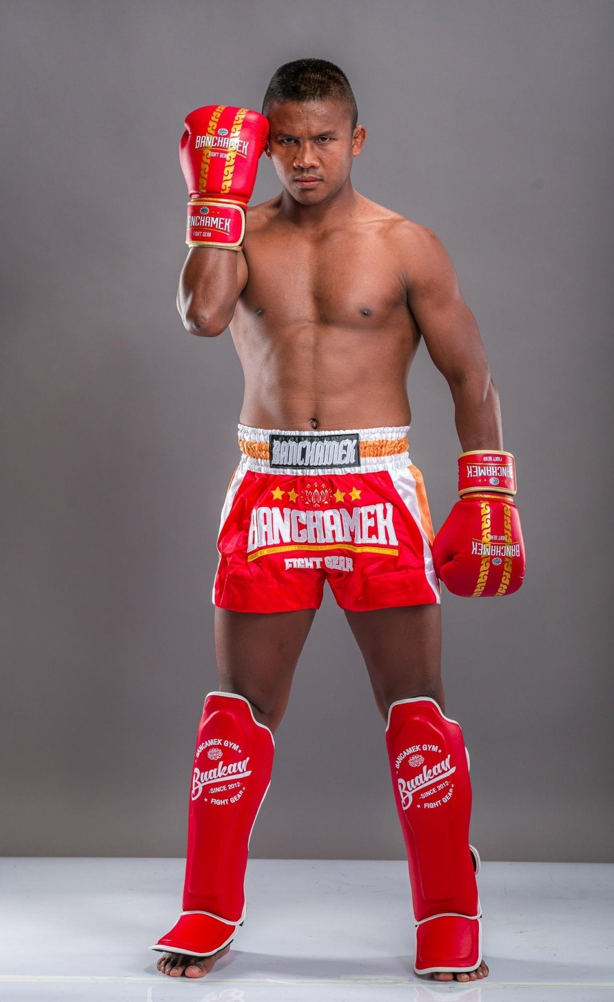 Buakaw Shinguards Red (Leather) Buakaw