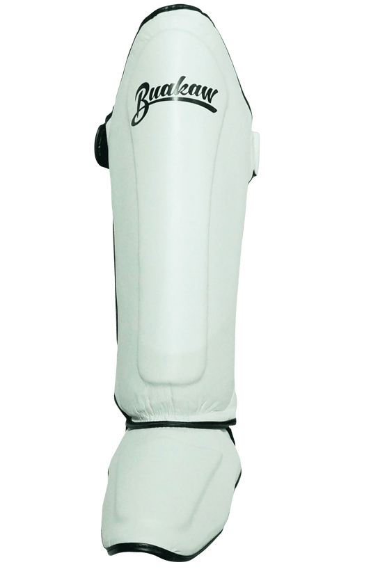 Buakaw Shinguards White (Semi PU) Buakaw