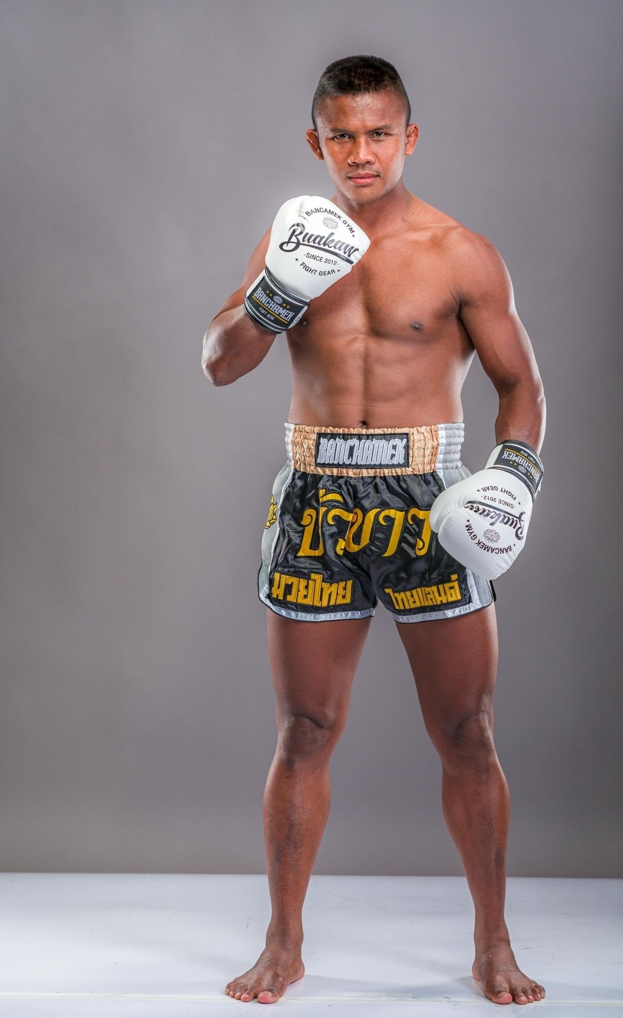 Buakaw ShortsBFG1-2 BLACK/GOLD/GREY - SUPER EXPORT SHOP