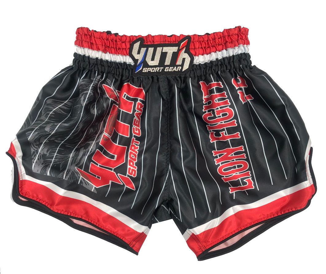 Yuth Sport Gear Muay Thai Shorts Lion Fight Black Red